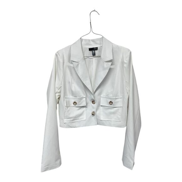 NWT Aqua | Womens White Crepe Cropped Tux Suit Jacket Blazer M - Picture 2 of 8